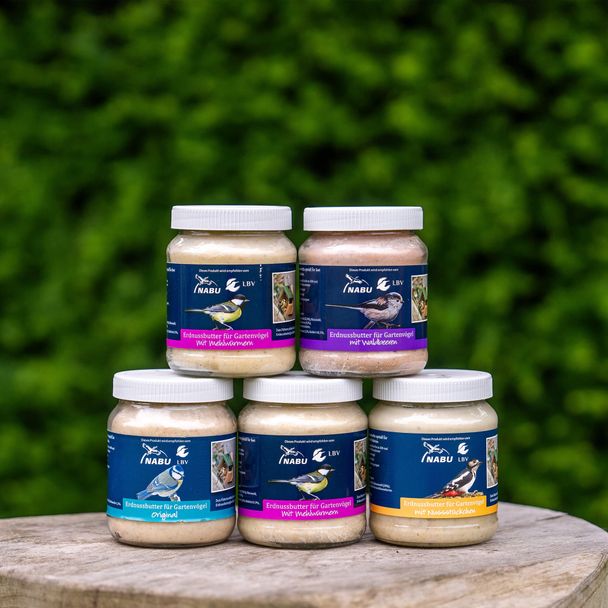Variationspaket mit 5 Gläsern Vogel-Erdnussbutter (4 Sorten)