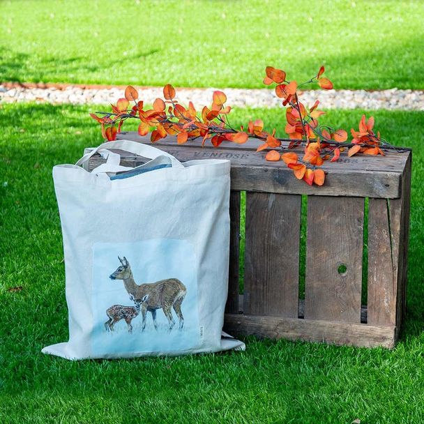 Baumwolltasche Ricke mit ihrem Rehkitz