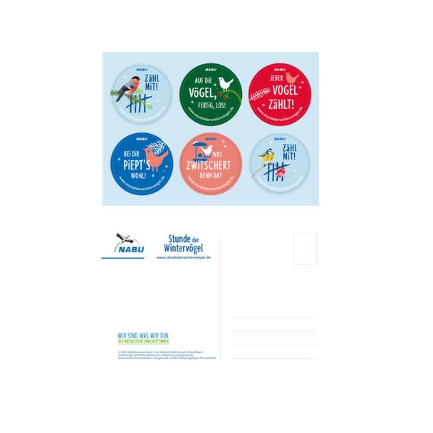 Aufkleber-Postkarte - Stunde der Wintervögel